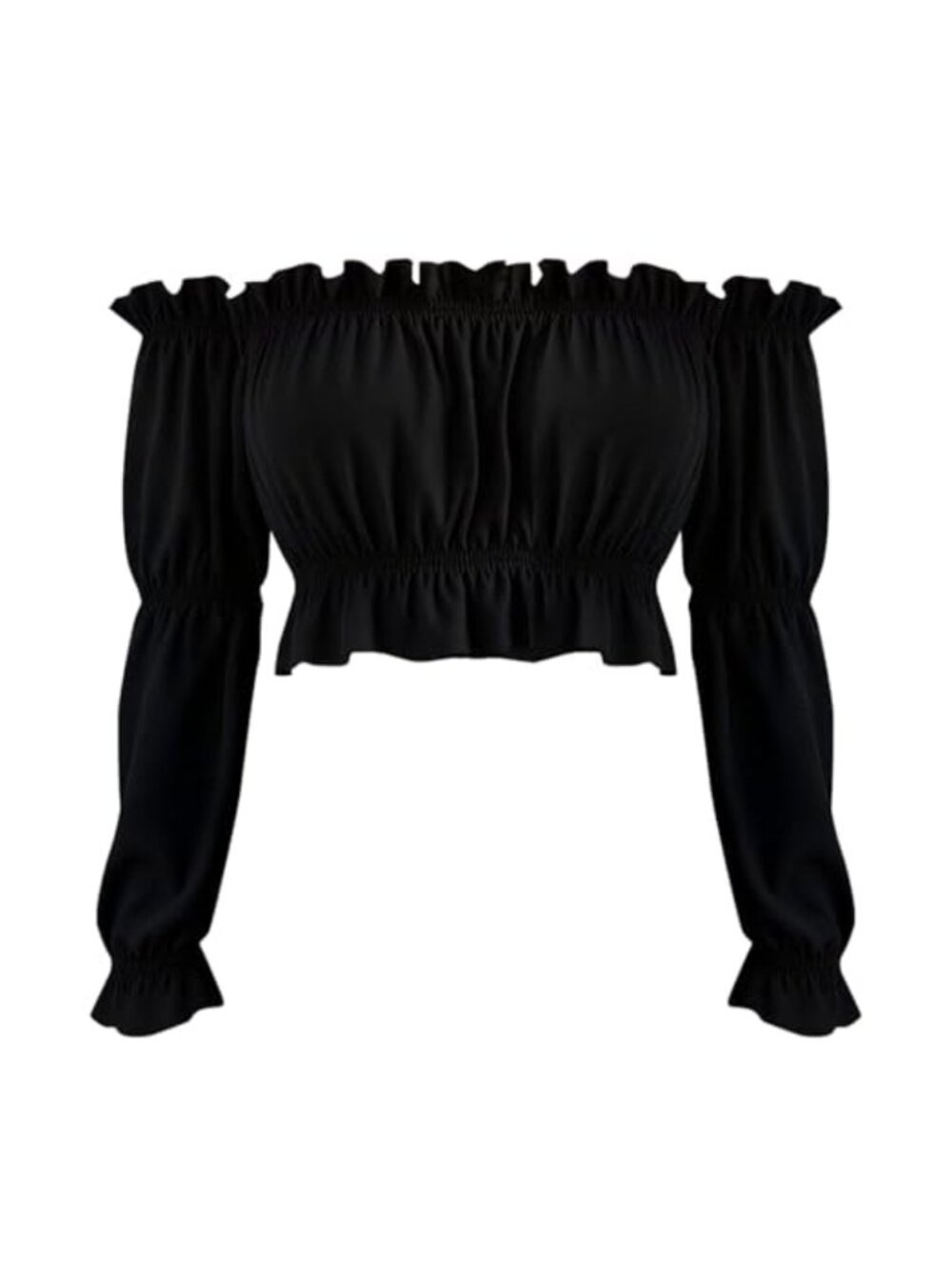 Women Renaissance Off Shoulder Ruffle Puff Sleeve Crop Top Smocked Blouse